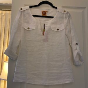 TORY BIRCH NWT LINEN BLOUSE WHITE XS